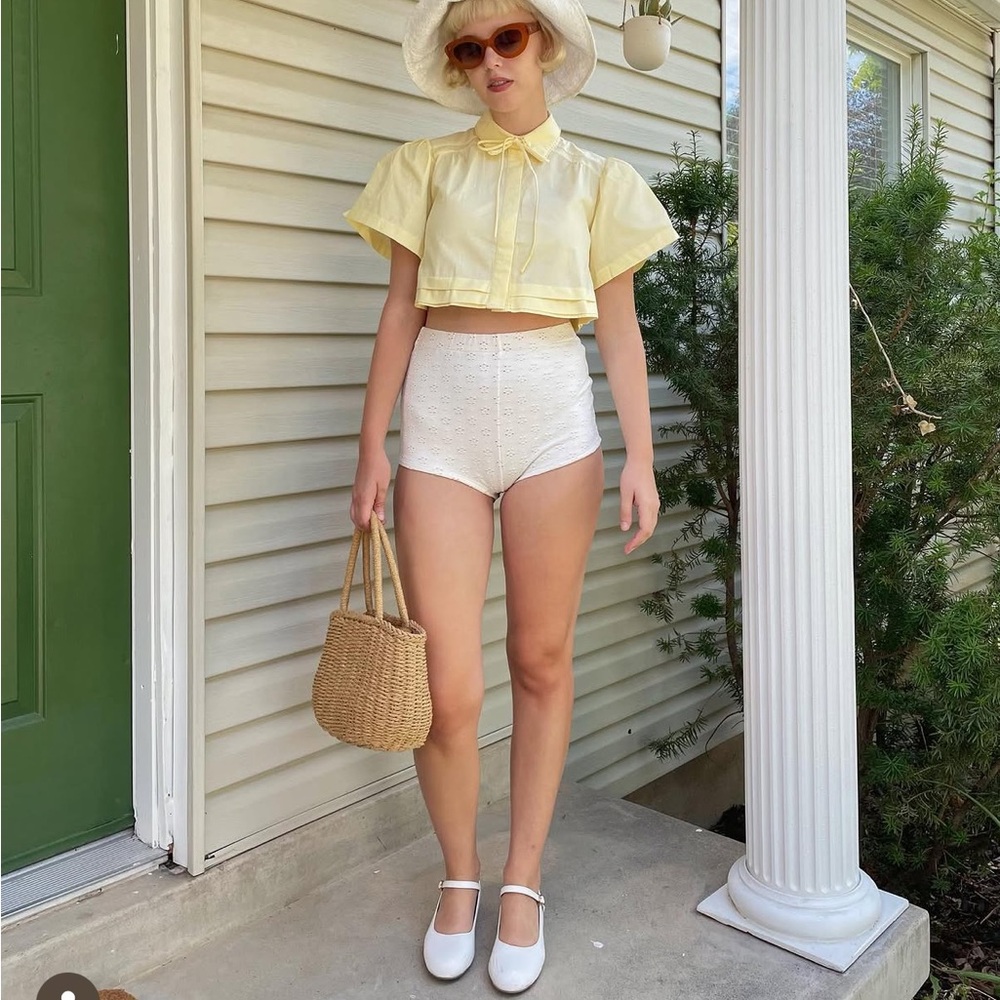 ASOS Pale Yellow Cropped Tie-Neck Blouse